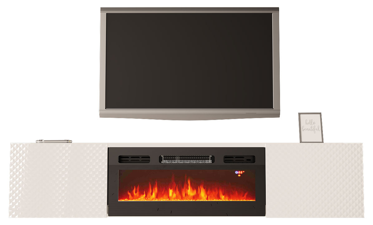 Szafka RTV Merkez 180 cm z kominkiem elektrycznym biały połysk - zdjęcie 1