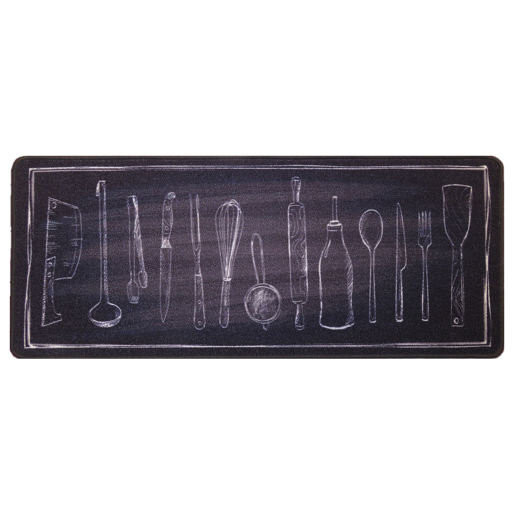 Dywanik do kuchni Naesti z motywem przyborów 50x120 cm czarnobiały - zdjęcie 1