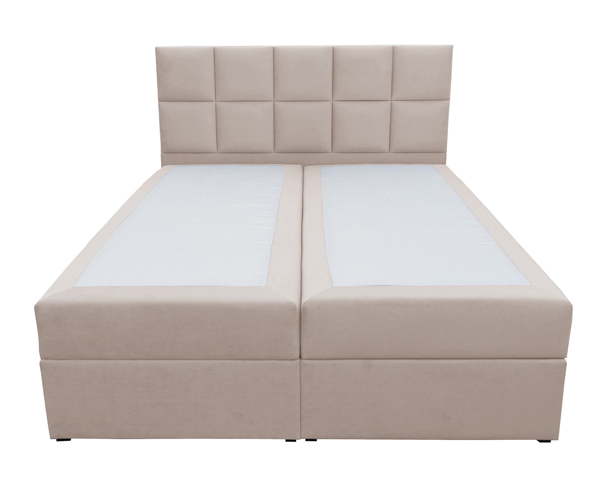 Łóżko kontynentalne  160x200 cm Capelio z pojemnikami i materacami bonellowymi jasnobeżowe welur hydrofobowy - zdjęcie 1