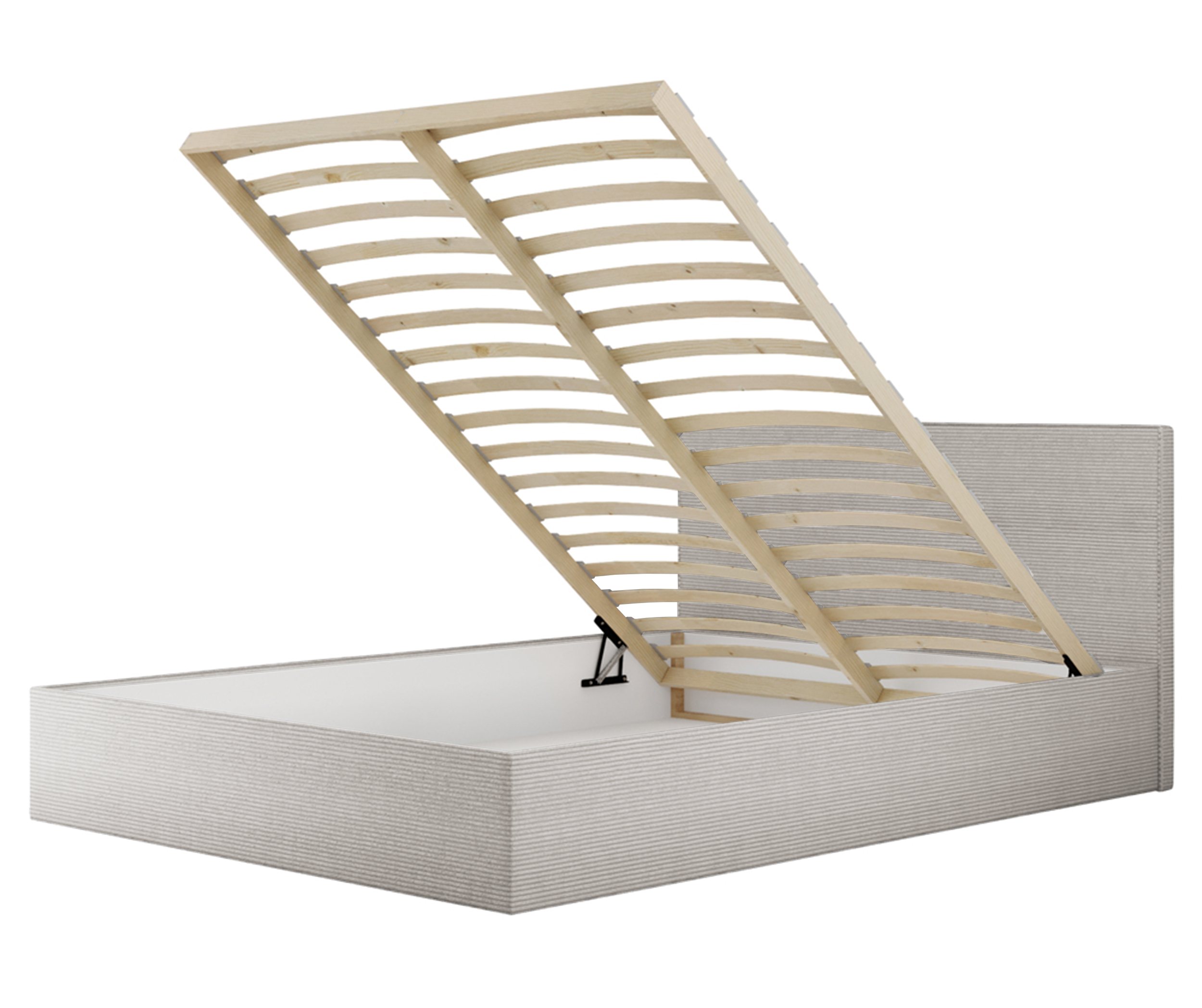 Łóżko tapicerowane 140x200 cm Campile z pojemnikiem kremowe sztruks - zdjęcie 1