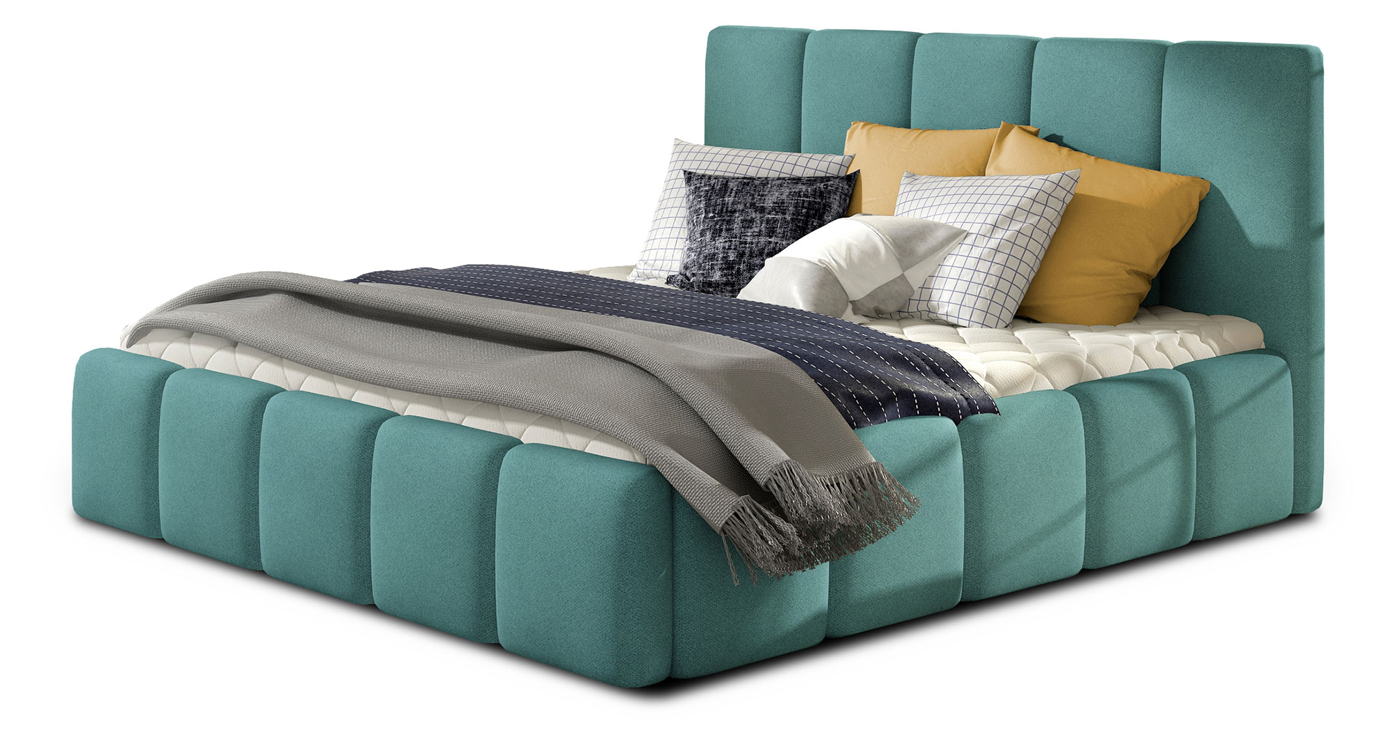 Łóżko tapicerowane Wapen 160x200 cm z pojemnikiem turkusowe plecionka - zdjęcie 1
