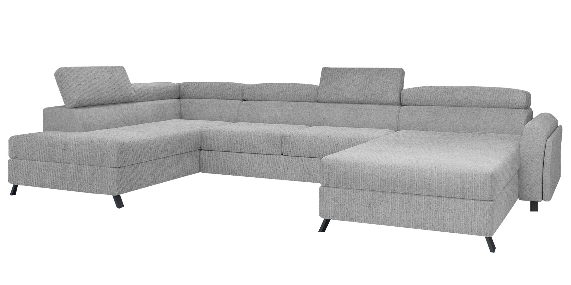 Narożnik z funkcją spania Matoaka U-kształtny z pojemnikiem szary w tkaninie łatwoczyszczącej lewostronny - zdjęcie 1