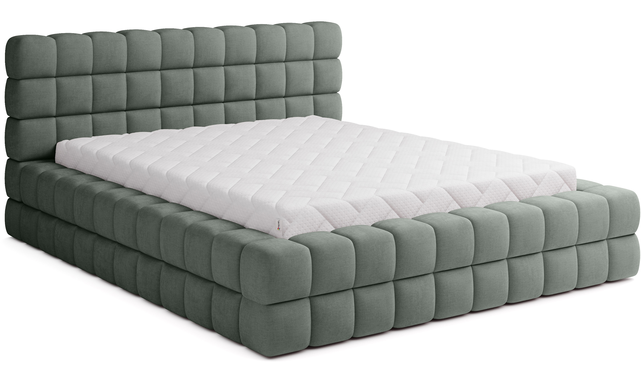 Łóżko tapicerowane 140x200 cm Boubble z pojemnikiem zielone szenil hydrofobowy - zdjęcie 1
