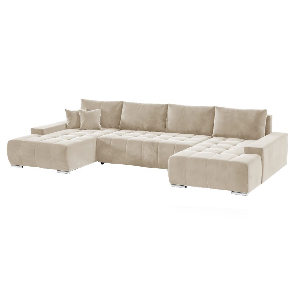 Narożnik z funkcją spania Magliano U beżowy welur hydrofobowy - zdjęcie 1