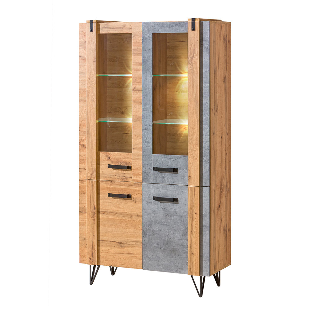 Witryna dwudrzwiowa Berace z systemem LED dąb/beton - zdjęcie 1