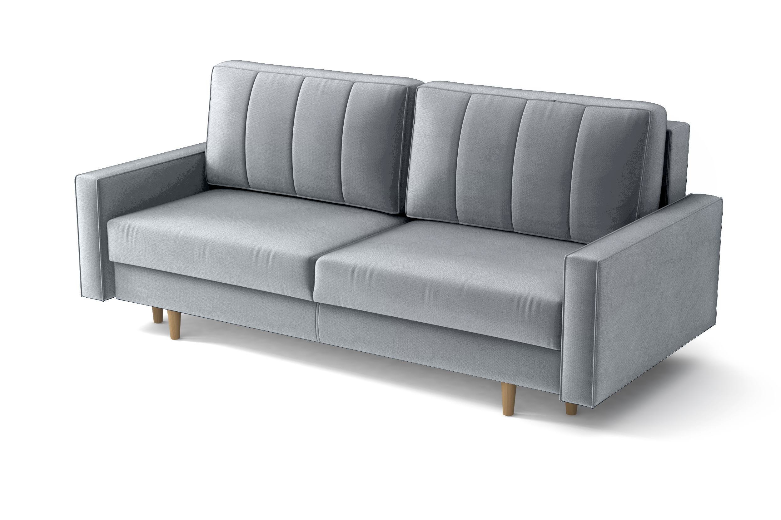 Kanapa rozkładana trzyosobowa Derban z pojemnikiem jasnoszara welur hydrofobowy - zdjęcie 1