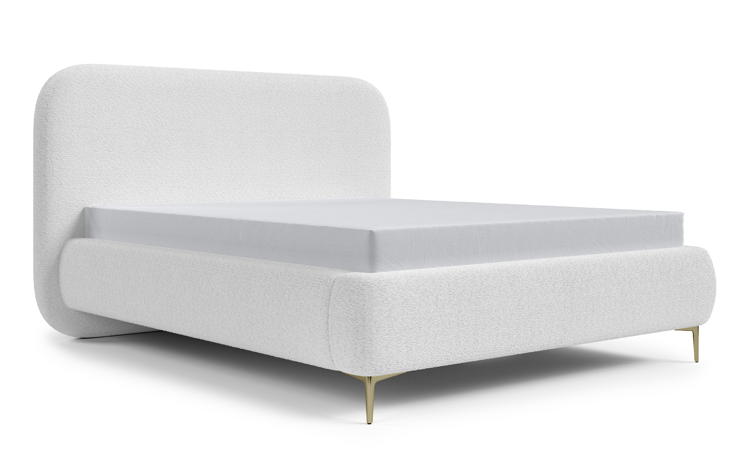 Łóżko tapicerowane 140x200 cm Monno szare rama metalowa boucle nogi złote