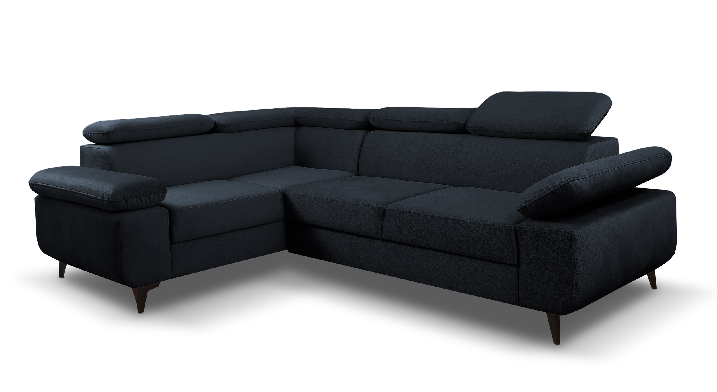 Narożnik z funkcją spania Beraus granatowy z pojemnikiem w tkaninie łatwoczyszczącej welur nogi czarne lewostronny - zdjęcie 1