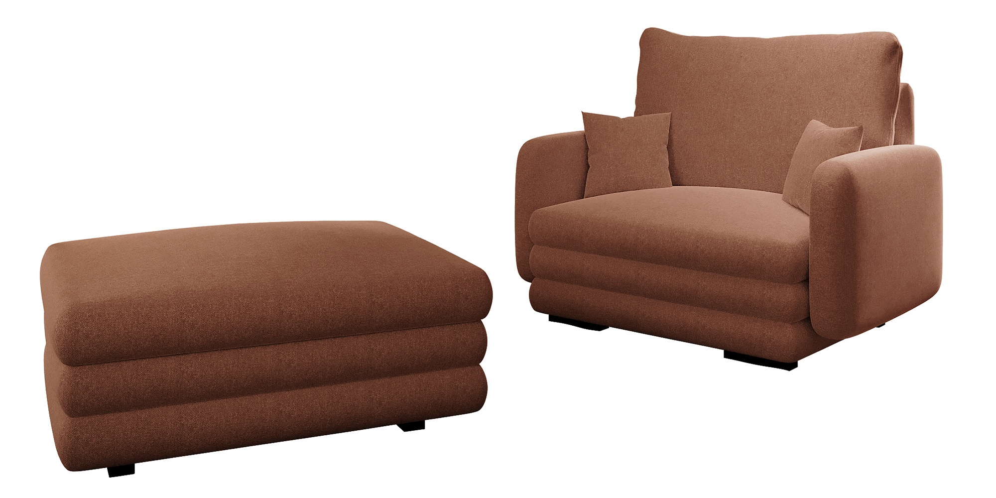 Fotel kubełkowy z podnóżkiem Lincino miedziany w tkaninie łatwoczyszczącej - zdjęcie 1