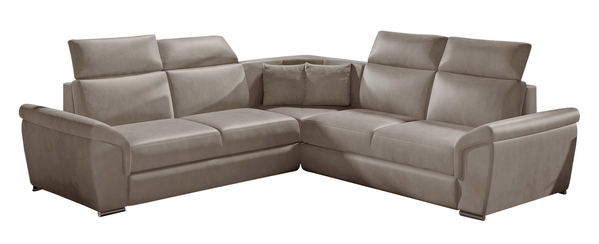 Narożnik z funkcją spania Koraj L-kształtny z pojemnikiem uniwersalny brązowy welwet hydrofobowy - zdjęcie 1