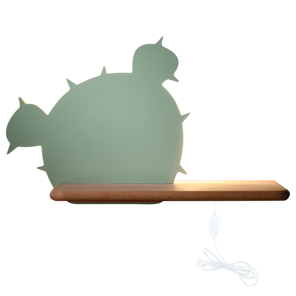 Kinkiet ścienny do pokoju dziecięcego Dreamie okrągły kaktus z przewodem zielony - zdjęcie 1