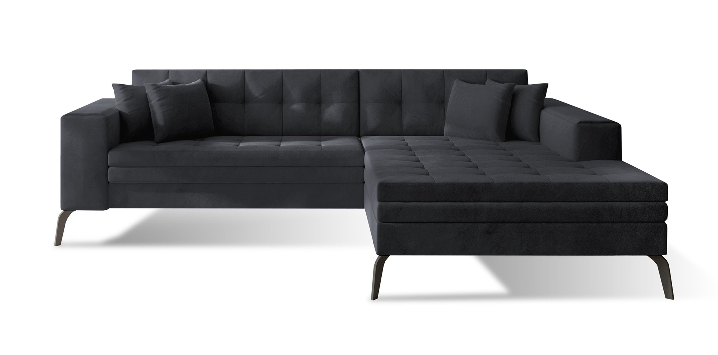 Narożnik z funkcją spania Silphion L-kształtny ciemnoszary welwet hydrofobowy prawostronny - zdjęcie 1