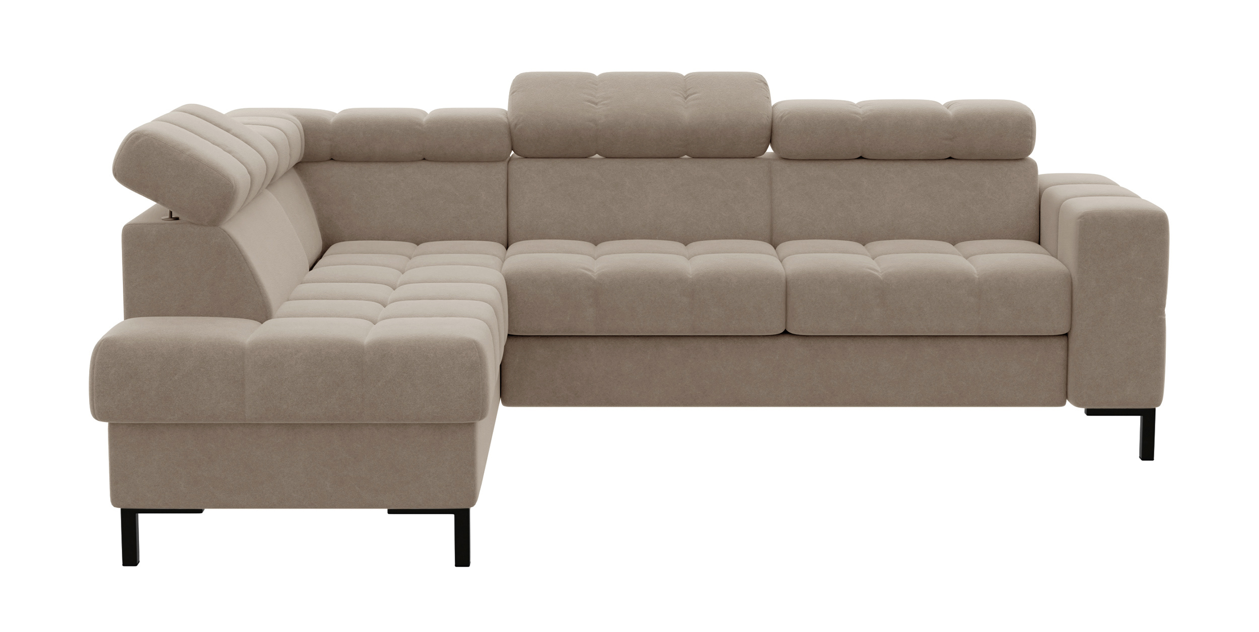 Narożnik z funkcją spania Talamanca L-kształtny z pojemnikiem i regulowanymi zagłówkami beżowy w tkaninie łatwoczyszczącej lewostronny - zdjęcie 1