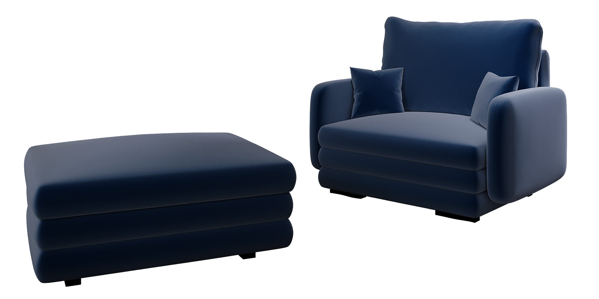 Fotel kubełkowy z podnóżkiem Lincino granatowy welur - zdjęcie 1