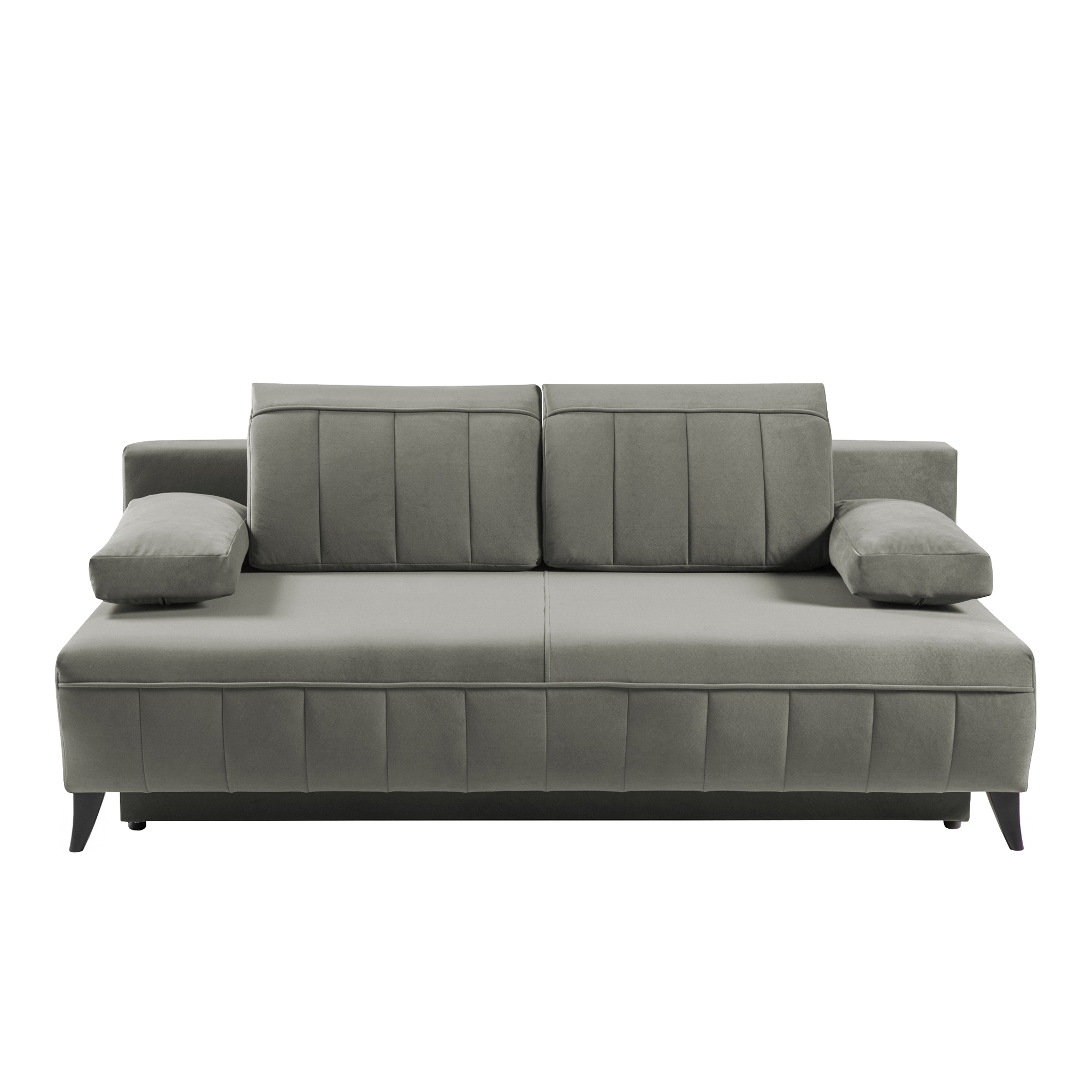 Kanapa rozkładana dwuosobowa Bisenti 200 cm z pojemnikiem szara welur hydrofobowy - zdjęcie 1