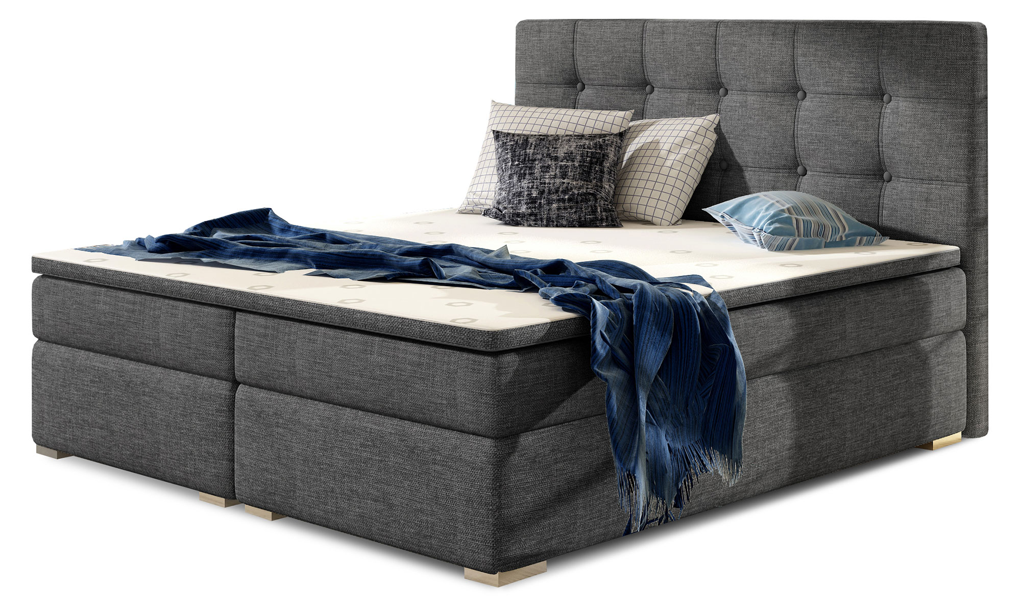 Łóżko kontynentalne Renez 180x200 cm szare plecionka - zdjęcie 1