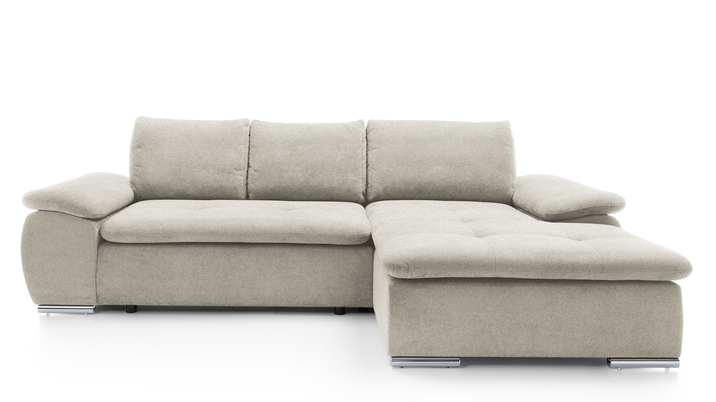 Narożnik z funkcją spania Amateo L-kształtny z pojemnikiem beżowy velvet hydrofobowy prawostronny - zdjęcie 1