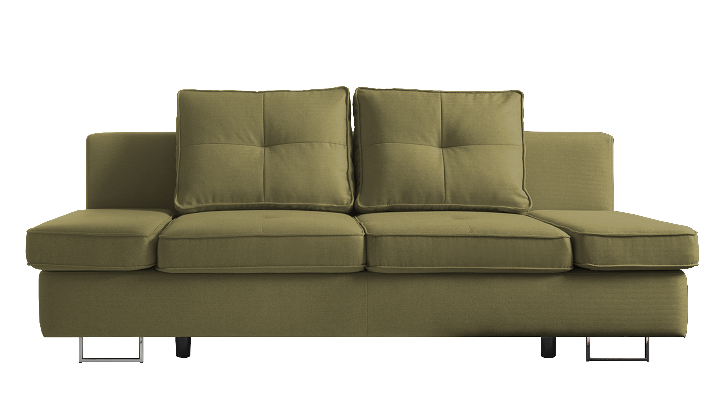 Kanapa rozkładana trzyosobowa Villare oliwkowa z pojemnikiem i regulowanymi podłokietikami w tkaninie hydrofobowej welur - zdjęcie 1