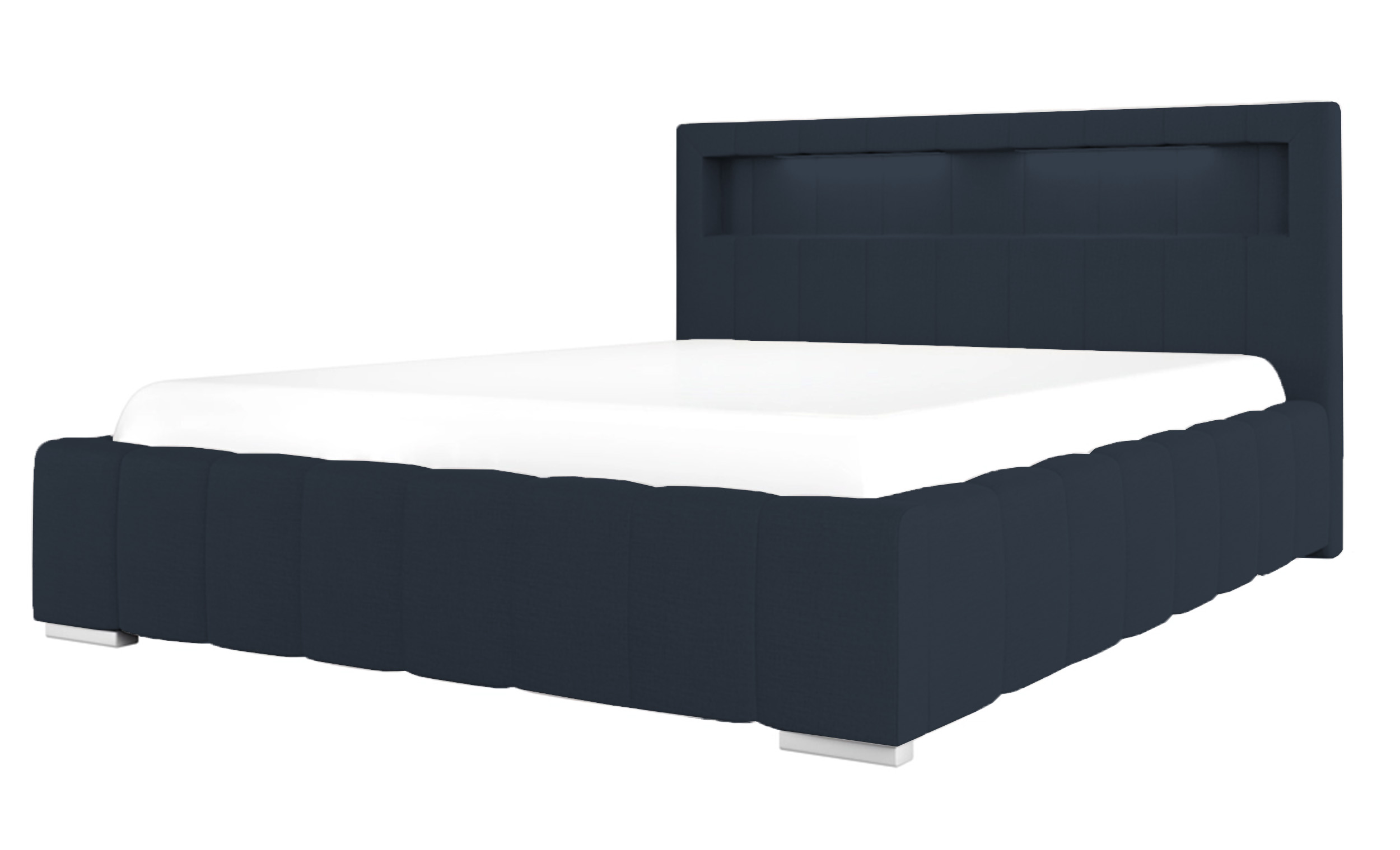 Łóżko tapicerowane Foenum 140x200 ze stelażem metalowym i pojemnikiem granatowe hydrofobowe - zdjęcie 1