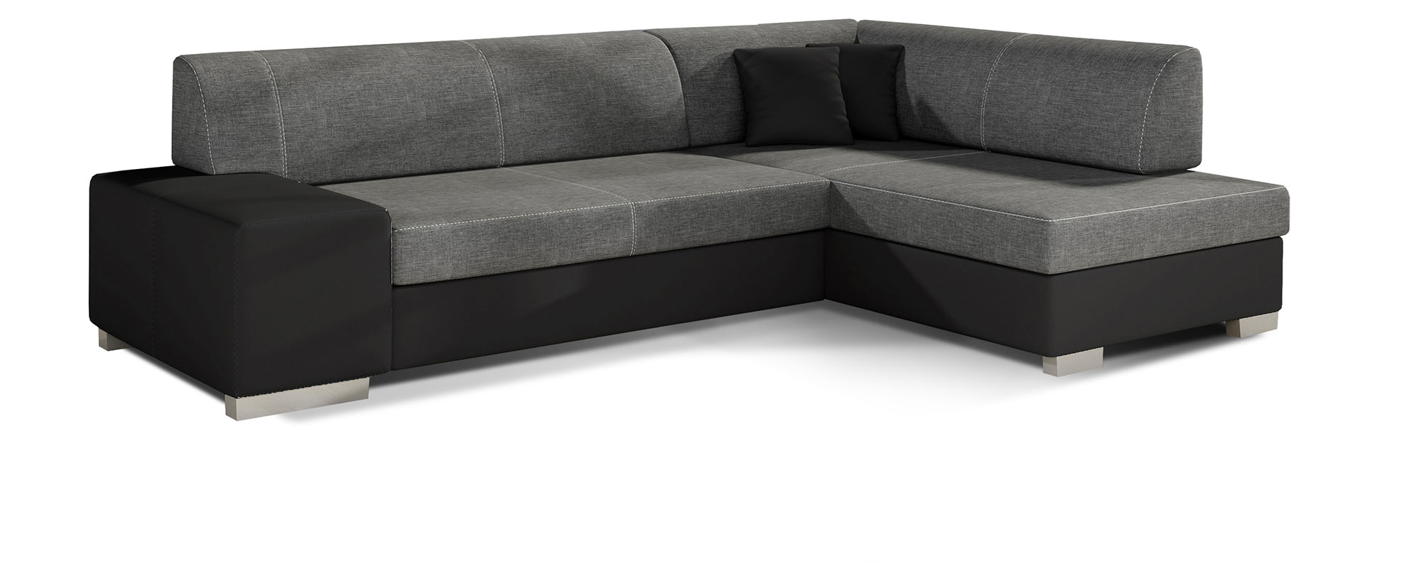 Narożnik z funkcją spania Vicato L-kształtny z pojemnikiem szary / czarny plecionka / ekoskóra prawostronny - zdjęcie 1