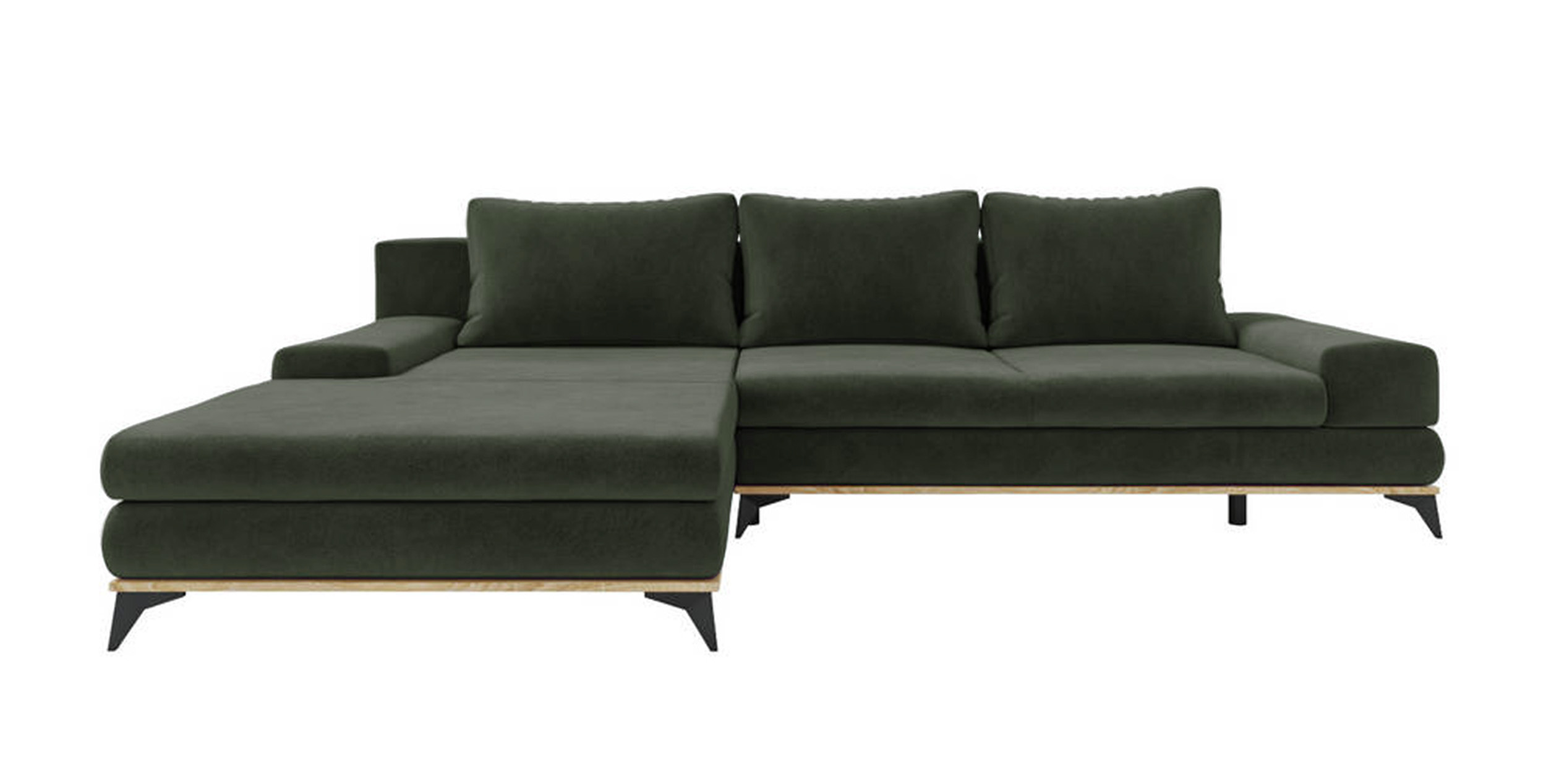 Narożnik z funkcją spania Stoverto L-kształtny z pojemnikiem ciemnozielony w tkaninie hydrofobowej prawostronny - zdjęcie 1