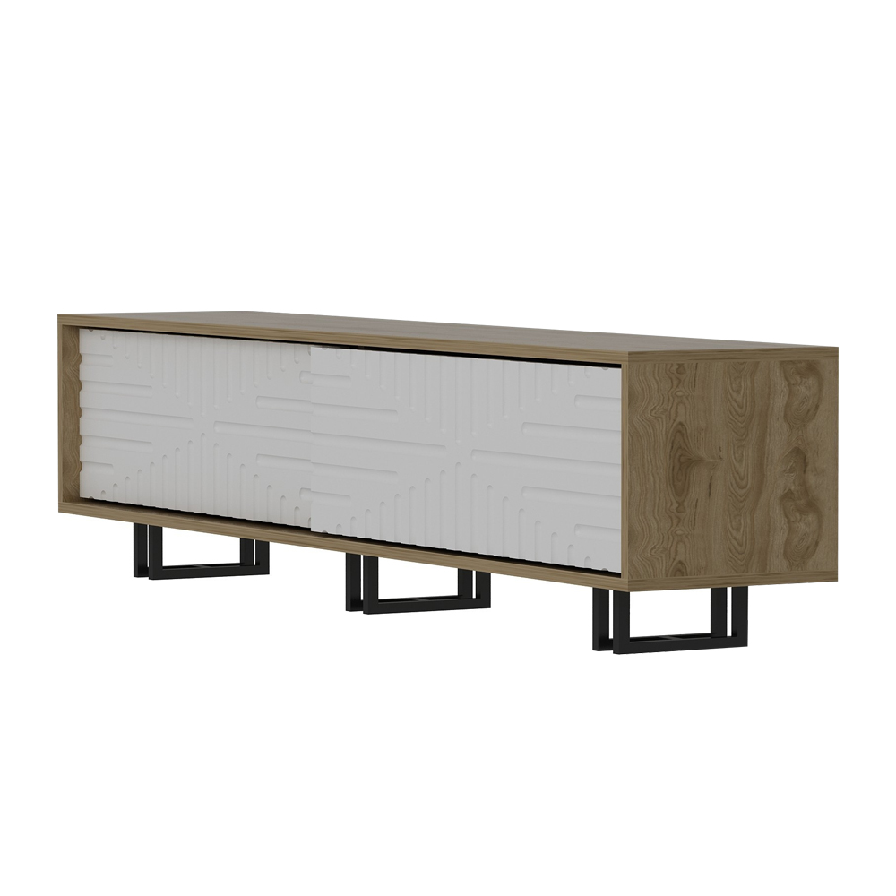 Szafka RTV Assek z przesuwanymi drzwiami 180 cm biała - zdjęcie 1