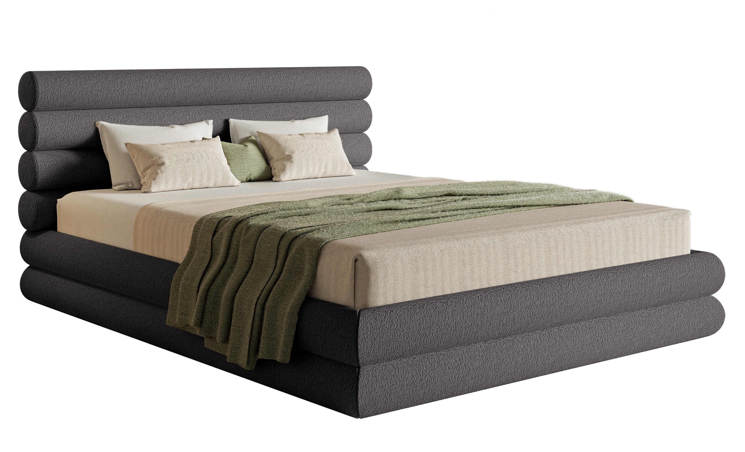 Łóżko tapicerowane 160x200 cm Buffalino z pojemnikiem stelaż metalowy ciemnoszare boucle - zdjęcie 1