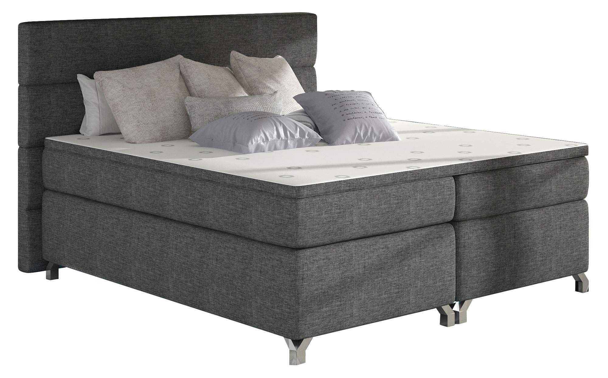 Łóżko kontynentalne Damlay 180x200 cm z pojemnikiem szare plecionka - zdjęcie 1