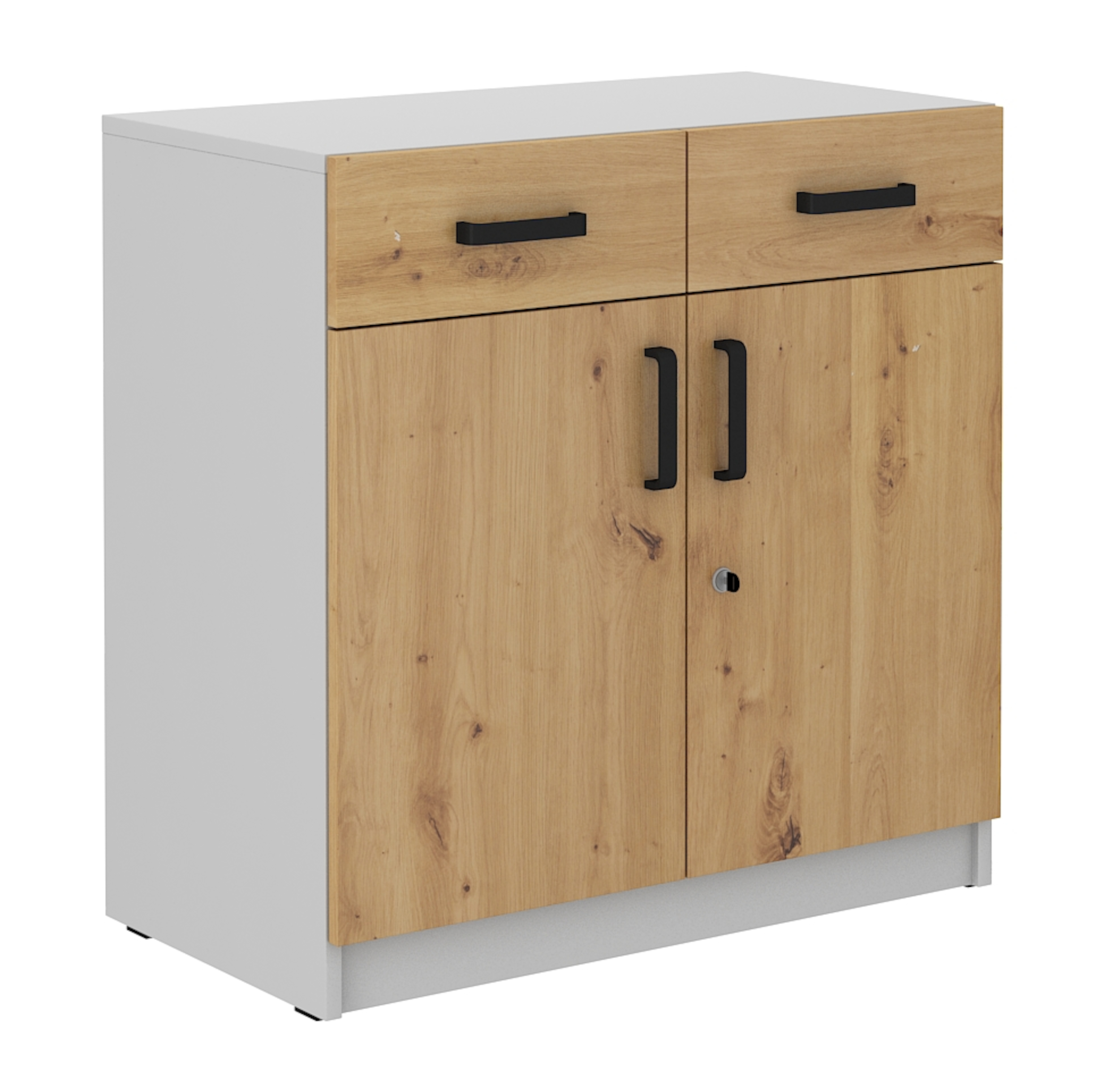 Komoda dwudrzwiowa Stundly z szufladami 80 cm Szary/Dąb artisan - zdjęcie 1