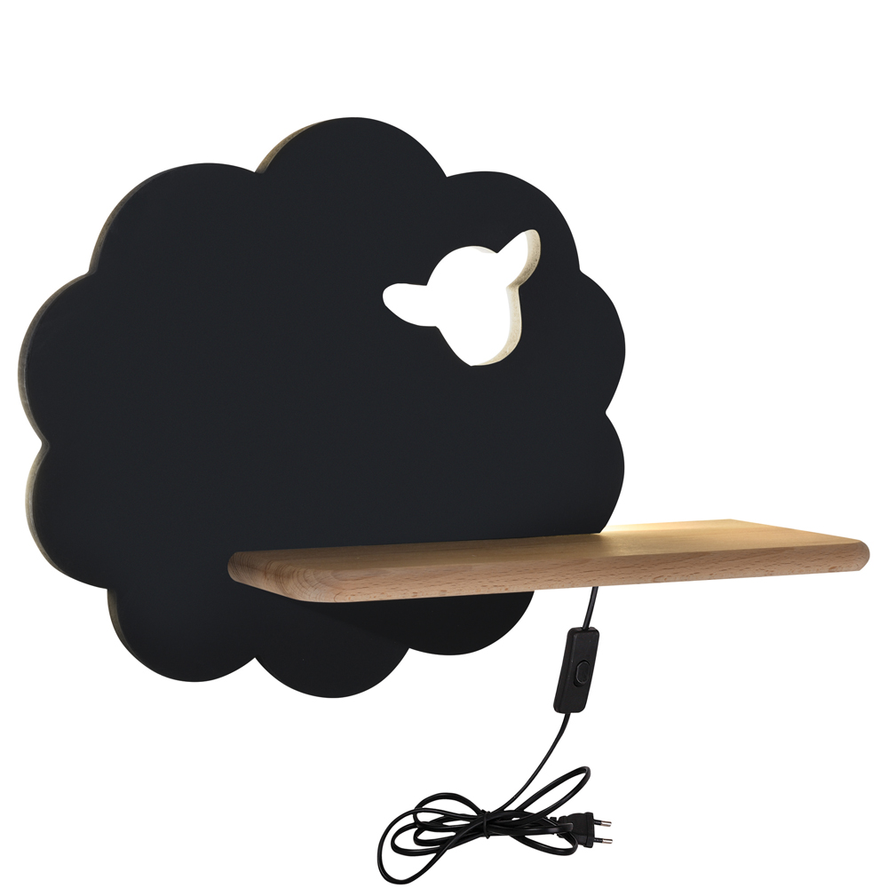 Kinkiet ścienny do pokoju dziecięcego Dreamie owieczka z przewodem czarny - zdjęcie 1