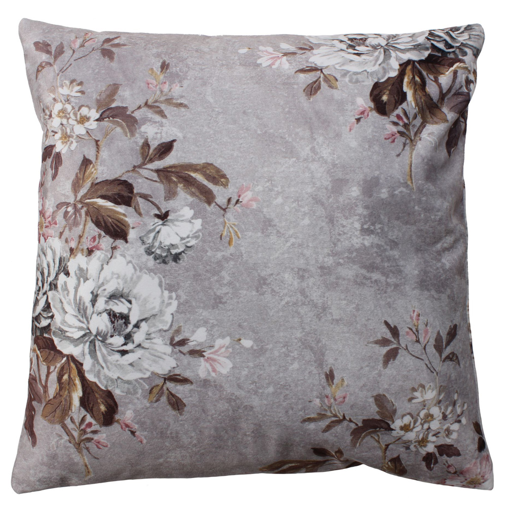 Poduszka Bermas 45x45 cm szara z motywem kwiatów - zdjęcie 1