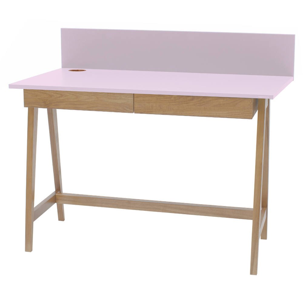 Biurko drewniane Luka 110x50 cm z dwoma szufladami Różowy - zdjęcie 3