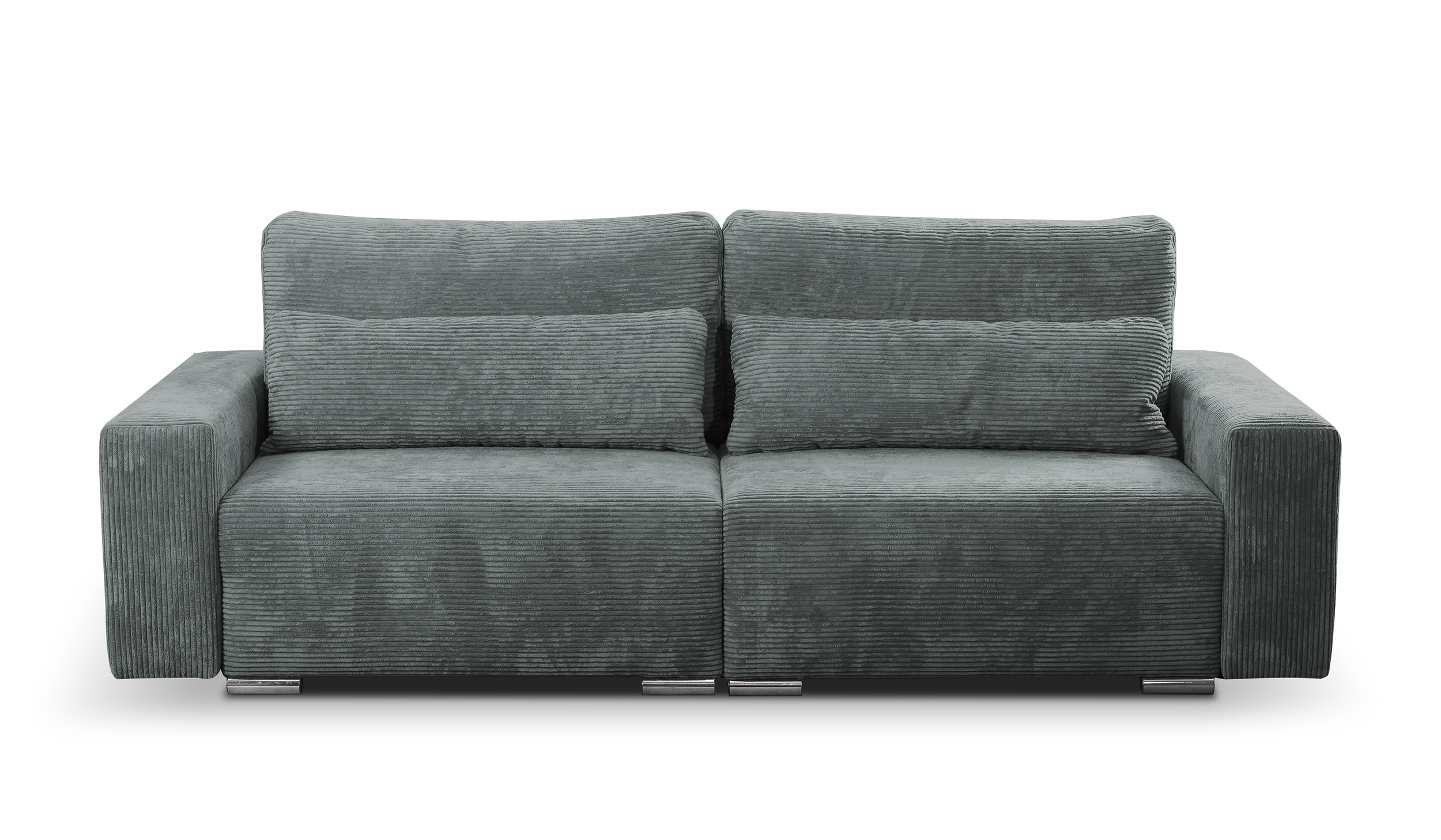 Kanapa rozkładana trzyosobowa Catalista szara z pojemnikiem sztruks nogi srebrne - zdjęcie 1