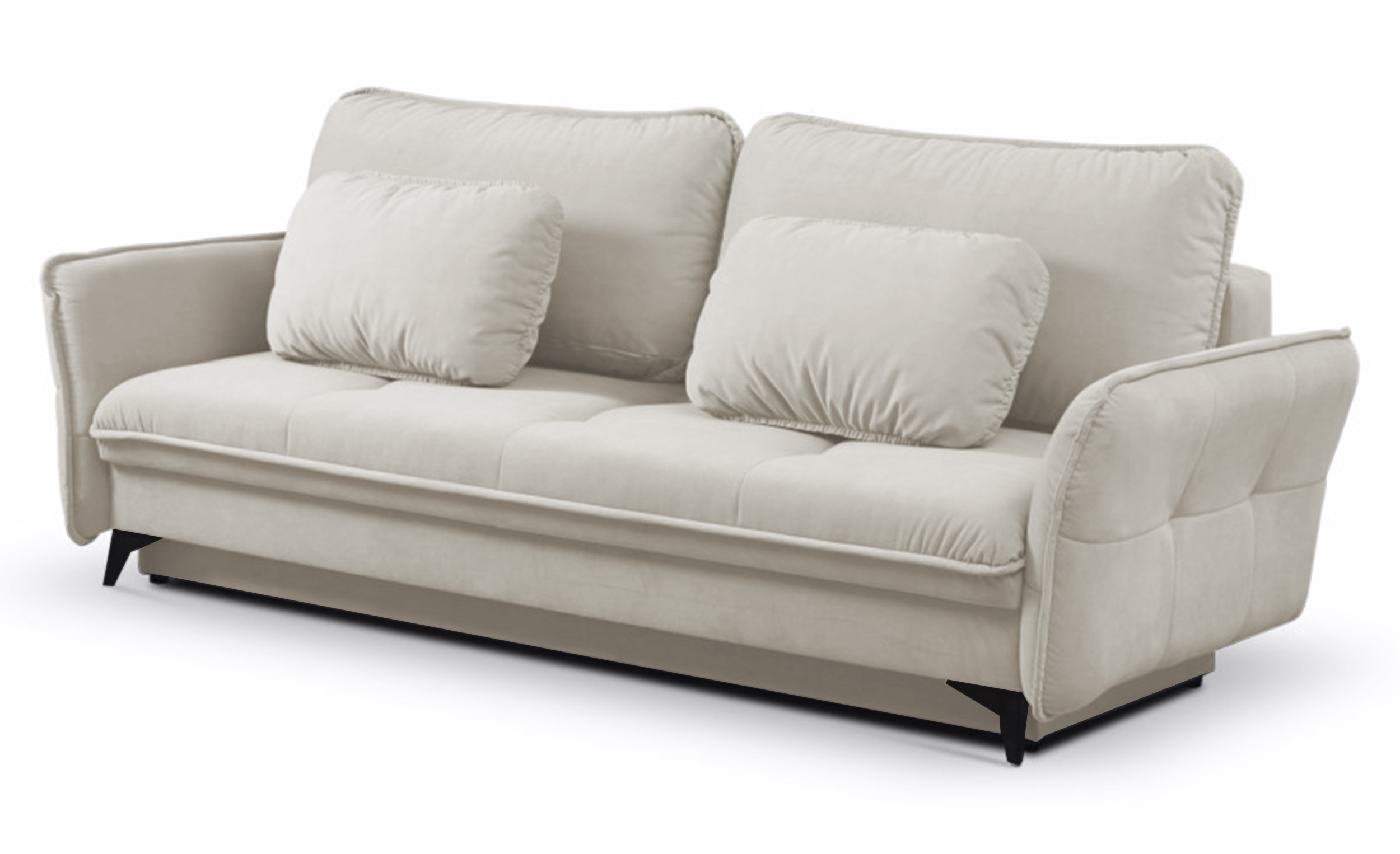 Kanapa rozkładana Marovato kremowa trzyosobowa z pojemnikiem w tkaninie hydrofobowej plusz - zdjęcie 1