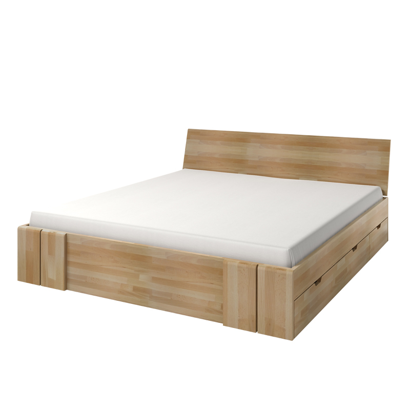 Łóżko Loke z drewna bukowego z czterema szufladami - zdjęcie 1