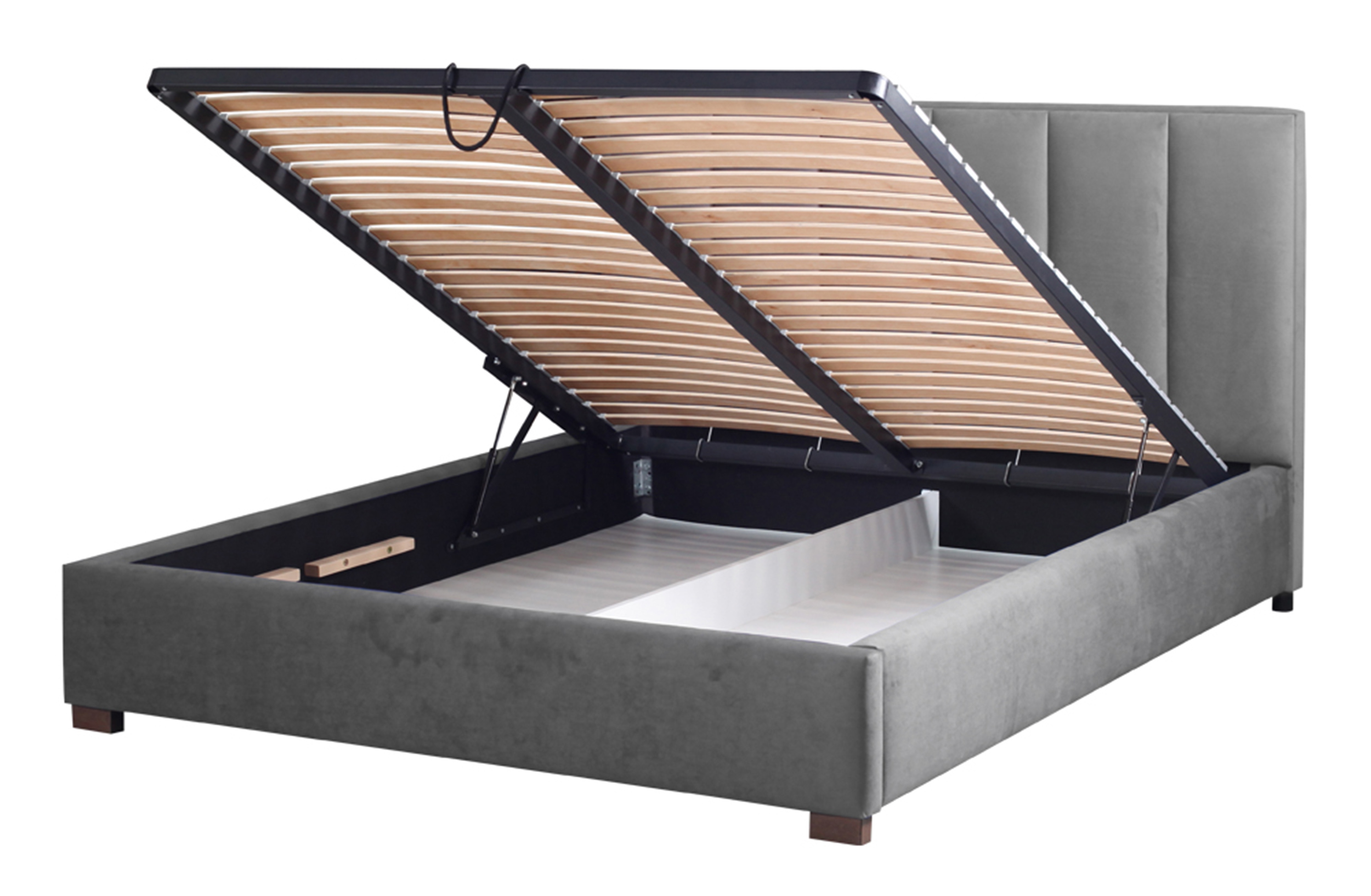 Łóżko tapicerowane 160x200 cm Montaris z pojemnikiem stelaż metalowy szare w tkaninie hydrofobowej - zdjęcie 1