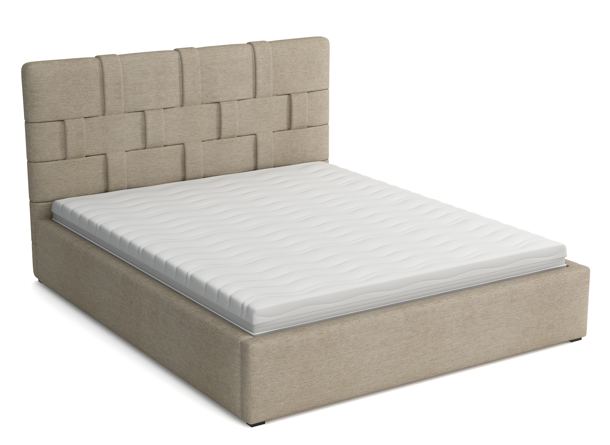 Łóżko tapicerowane 160x200 cm Zalino z pojemnikiem stelaż metalowy beżowe plecionka - zdjęcie 1