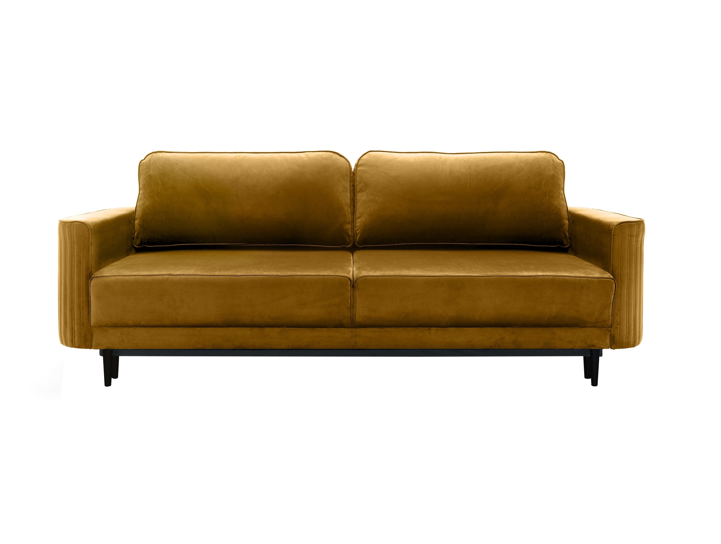 Kanapa rozkładana trzyosobowa Terenzo z pojemnikiem na czarnych nogach musztardowa - zdjęcie 1