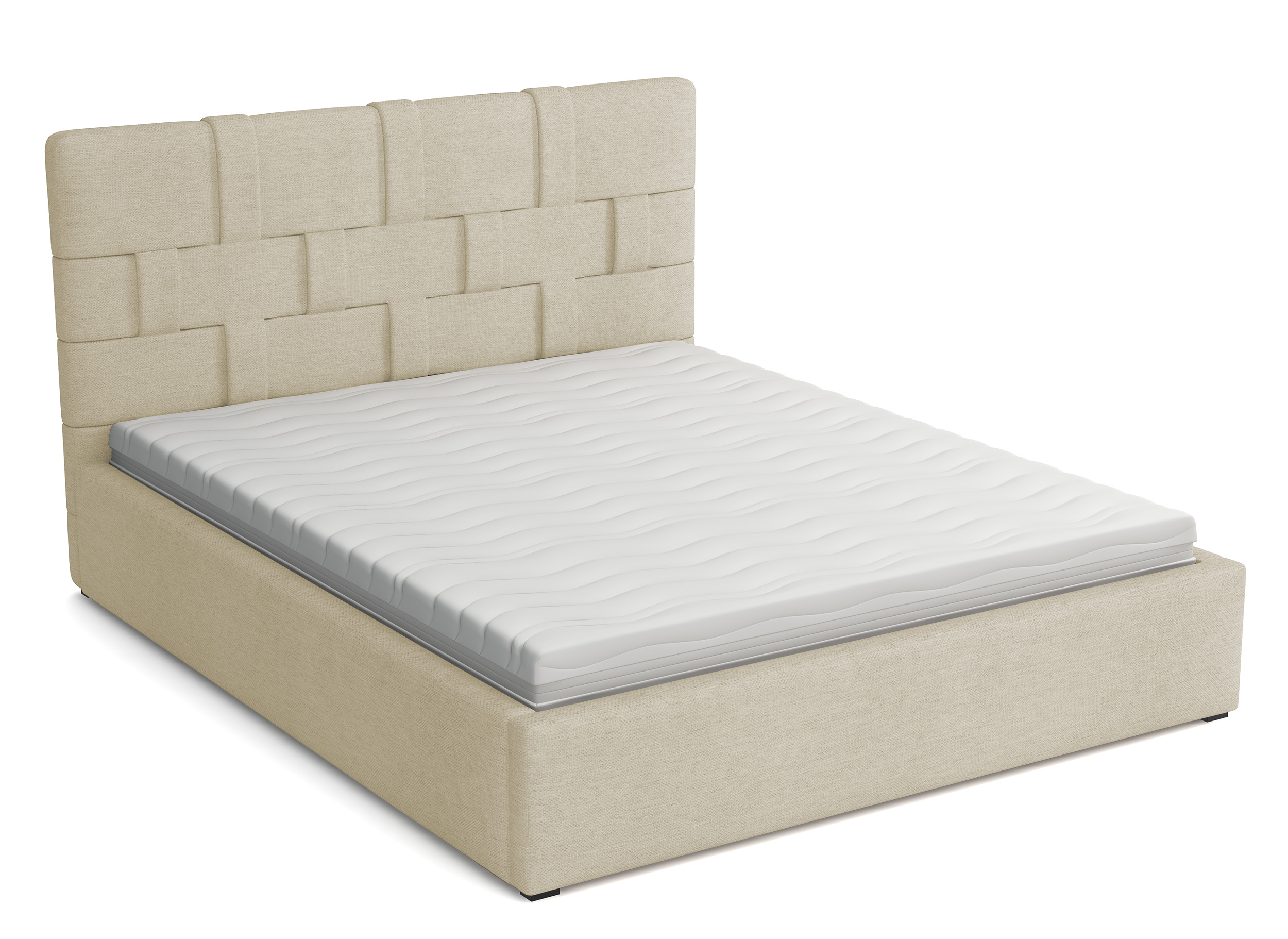 Łóżko tapicerowane 180x200 cm Zalino z pojemnikiem stelaż metalowy kremowe plecionka - zdjęcie 1