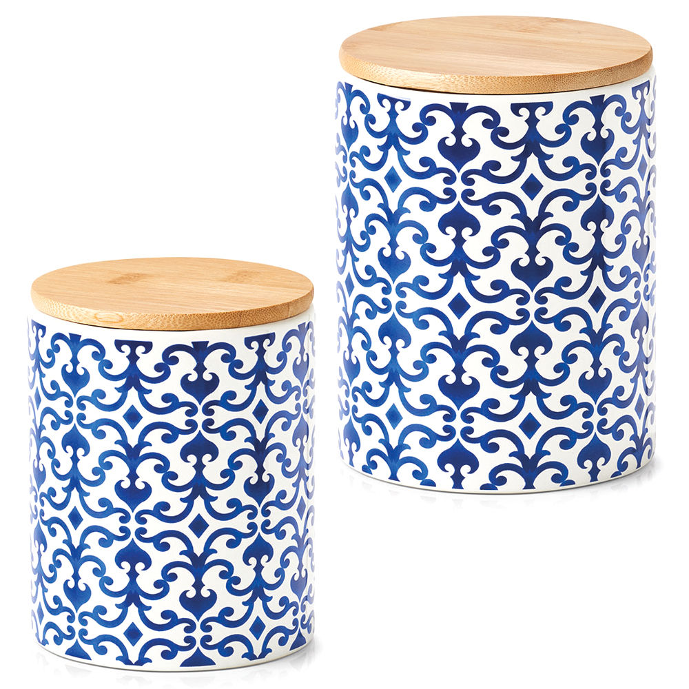 Pojemnik do przechowywania Cremi z ceramiki niebieski/biały - zdjęcie 1