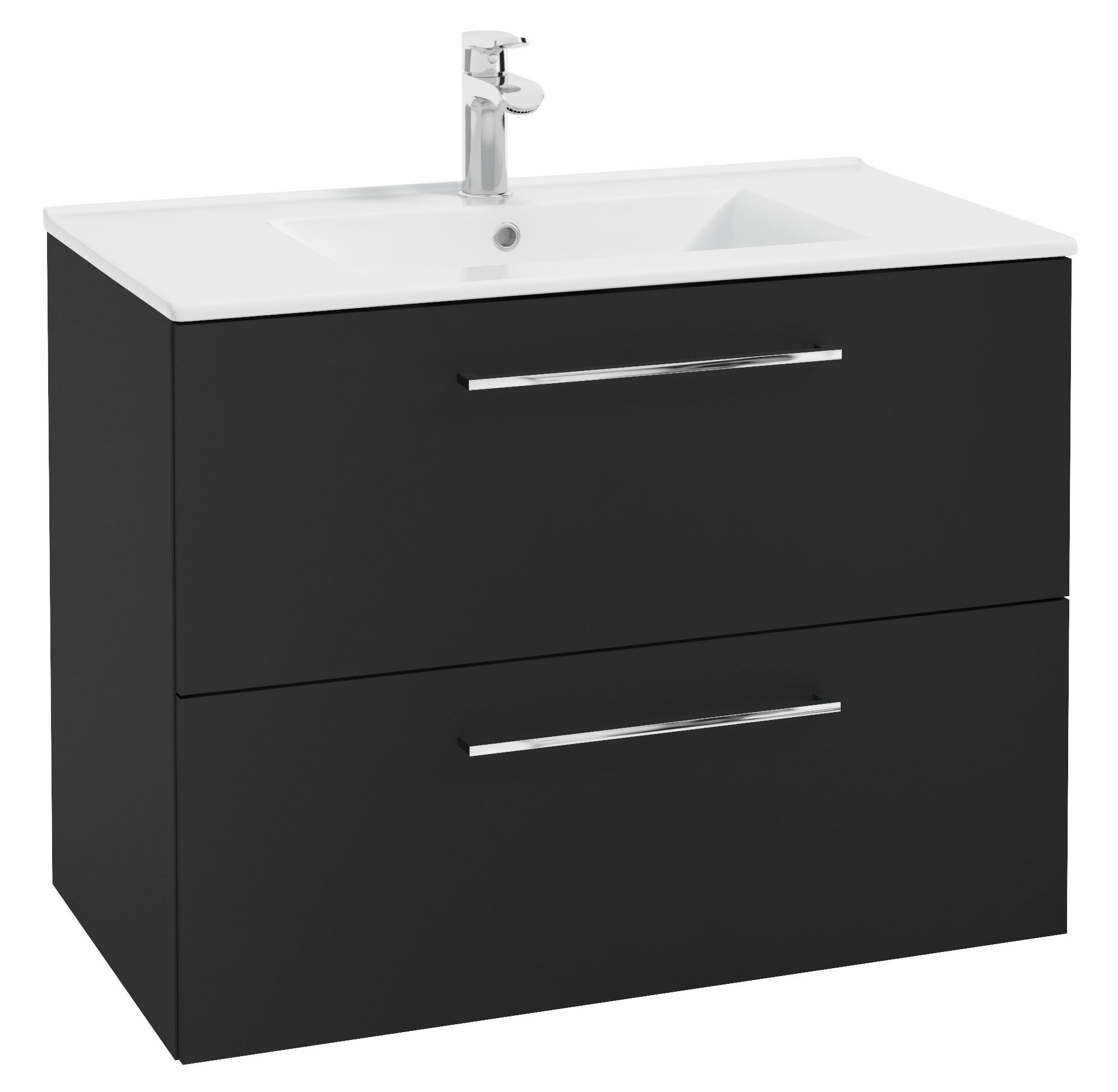 Szafka z umywalką Modullac 80 cm czarna z dwiema szufladami i srebrnym uchwytem - zdjęcie 1