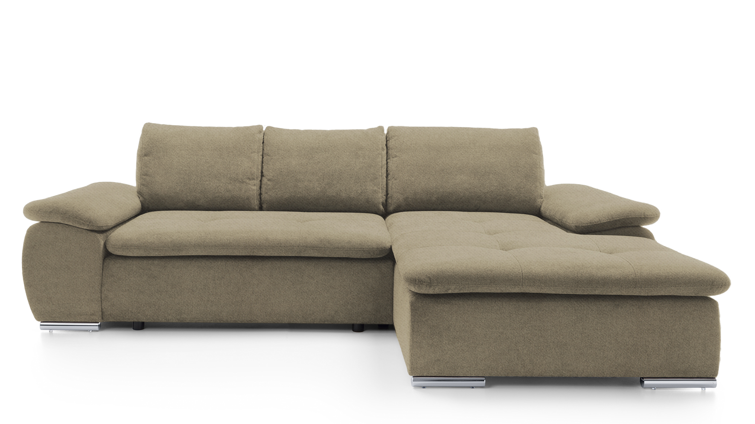 Narożnik z funkcją spania Amateo L-kształtny z pojemnikiem ciemnobeżowy velvet hydrofobowy prawostronny - zdjęcie 1