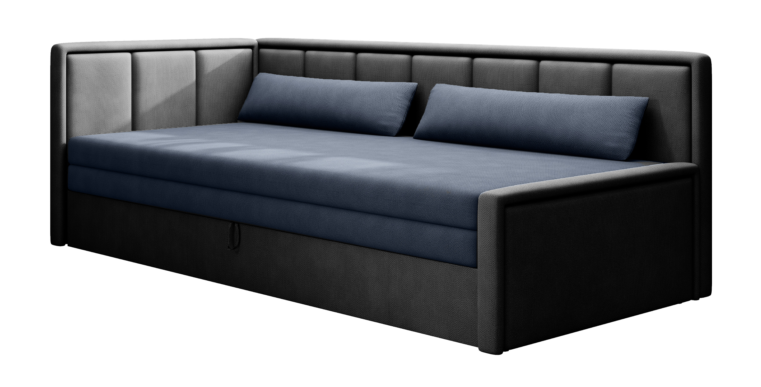 Łóżko młodzieżowe Caprili z pojemnikiem granatowe/szare lewostronne - zdjęcie 1