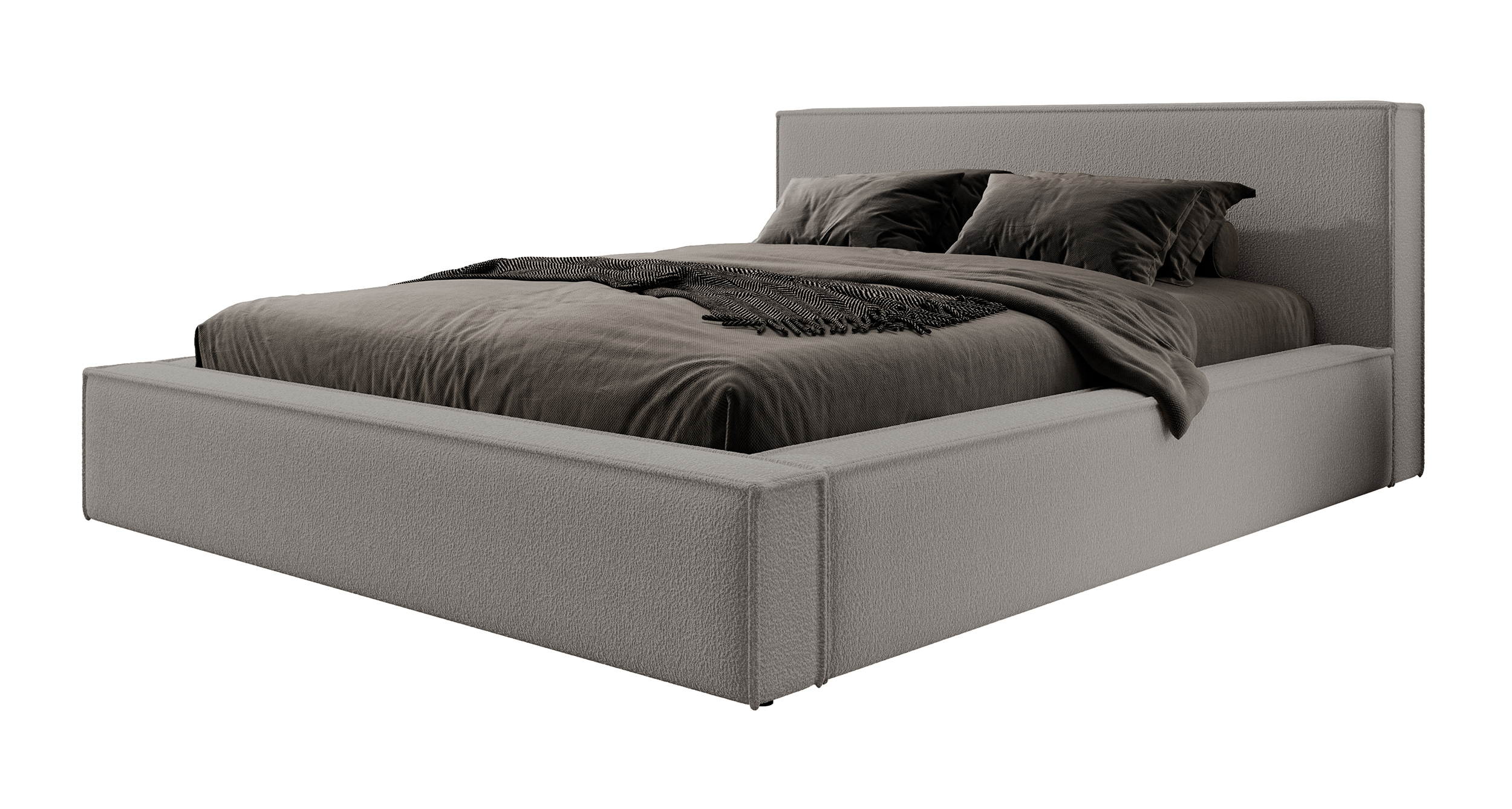 Łóżko tapicerowane 140x200 cm Bocalio z pojemnikiem stelaż metalowy ciemnoszare boucle - zdjęcie 1