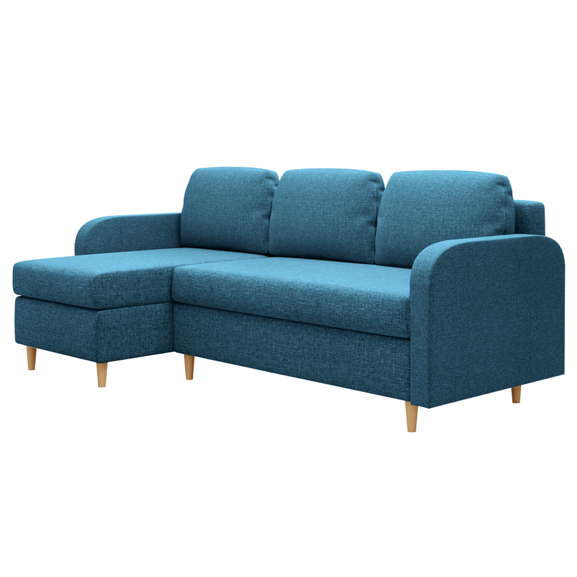 Narożnik z funkcją spania Parcully L-kształtny z pojemnikiem uniwersalny błękitny plecionka