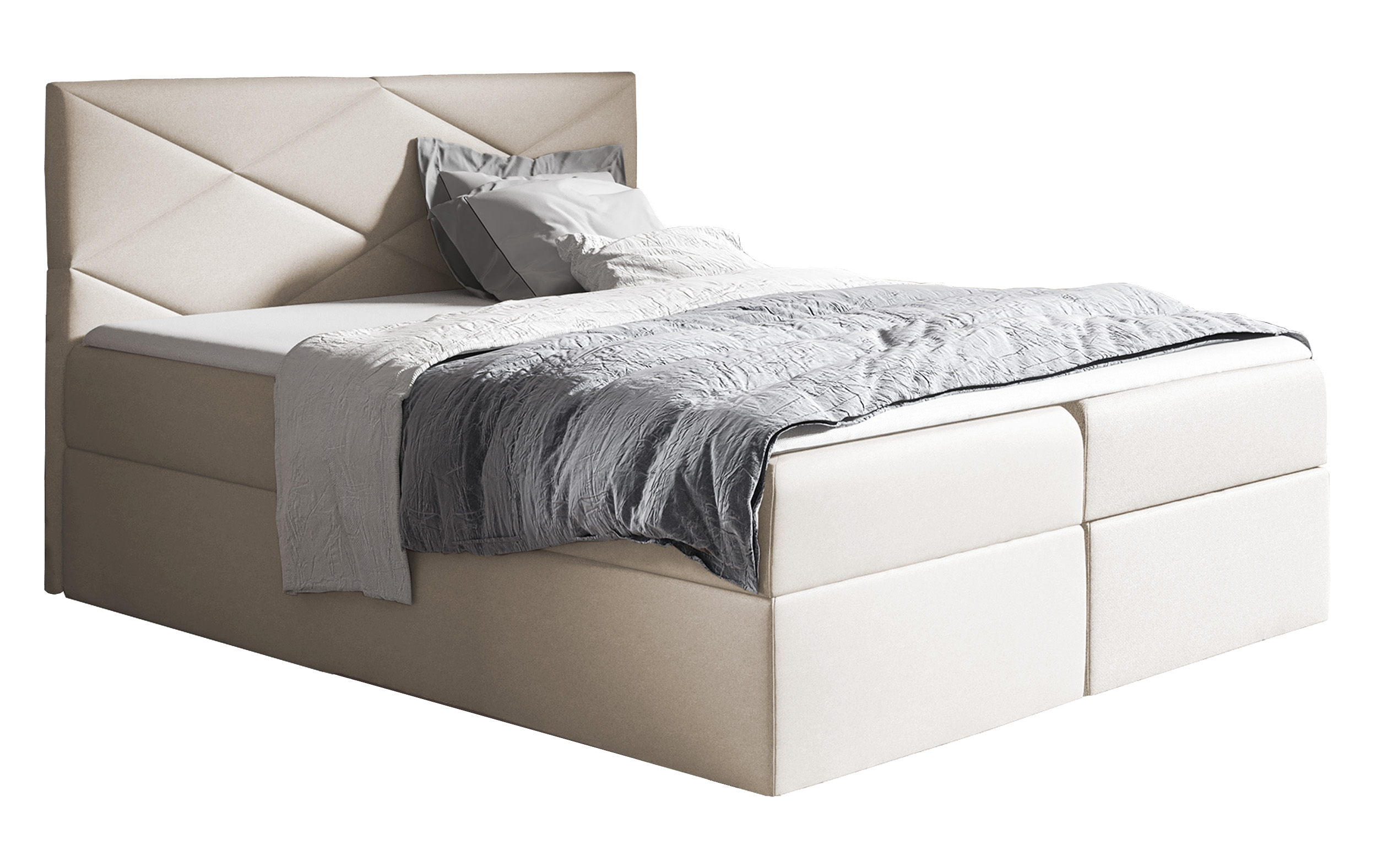 Łóżko kontynentalne Galbena 200x200 z dwoma pojemnikami, materacem i topperem beżowe hydrofobowe - zdjęcie 1