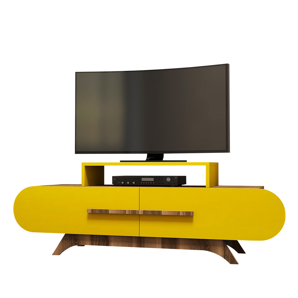 Szafka RTV Ovalia 145 cm z żółtym frontem - zdjęcie 1