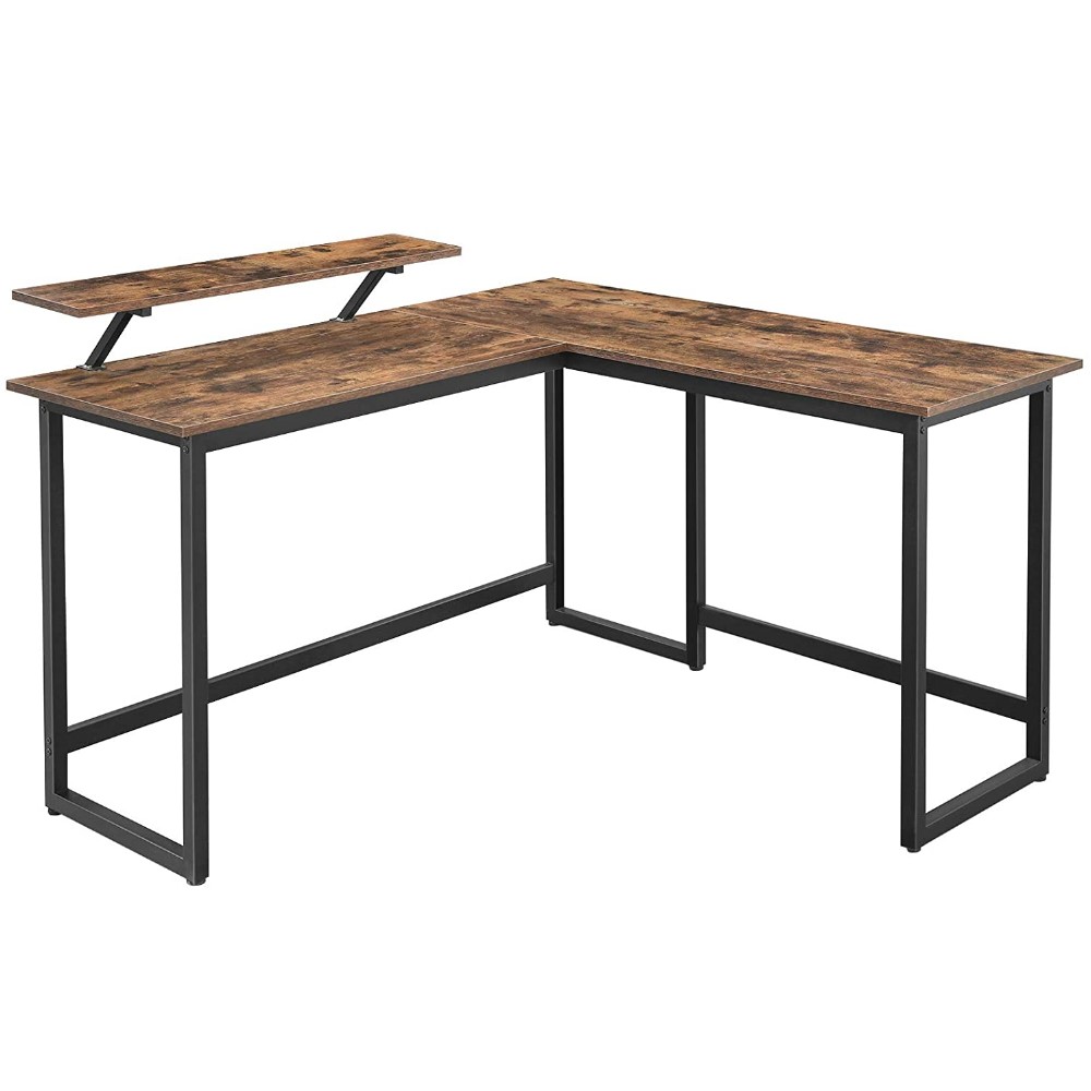 Biurko narożne Ramizu 140x130 cm z nadstawką brązowe - zdjęcie 1