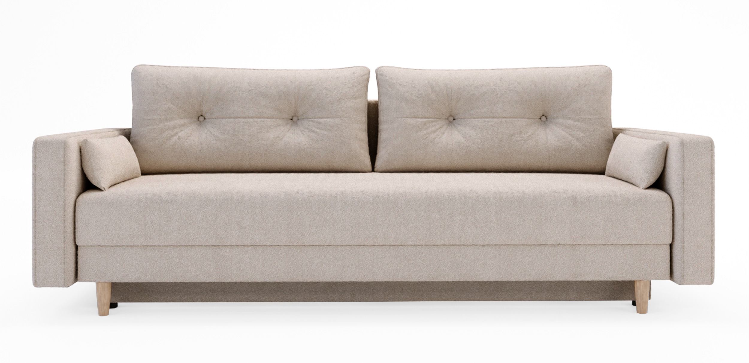 Kanapa rozkładana trzyosobowa Pollenso z pojemnikiem beżowy boucle - zdjęcie 1