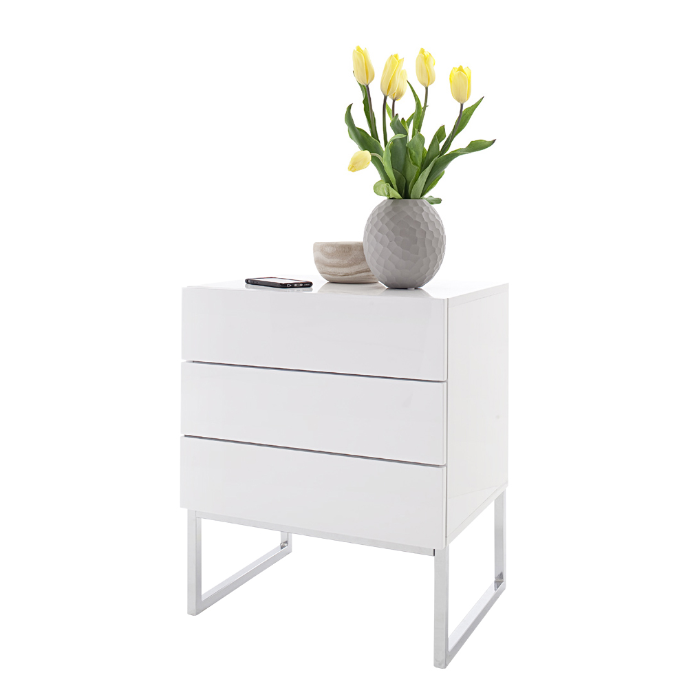 Szafka nocna Fresatta z trzema szufladami na srebrnej podstawie - zdjęcie 1